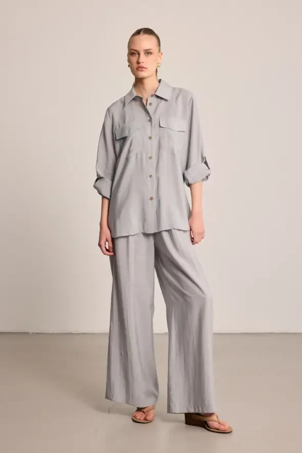 Tencel Wide Leg Pants - Grey - 2