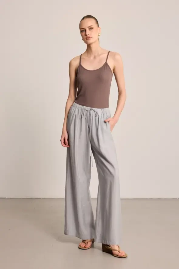 Tencel Wide Leg Pants - Grey - 3