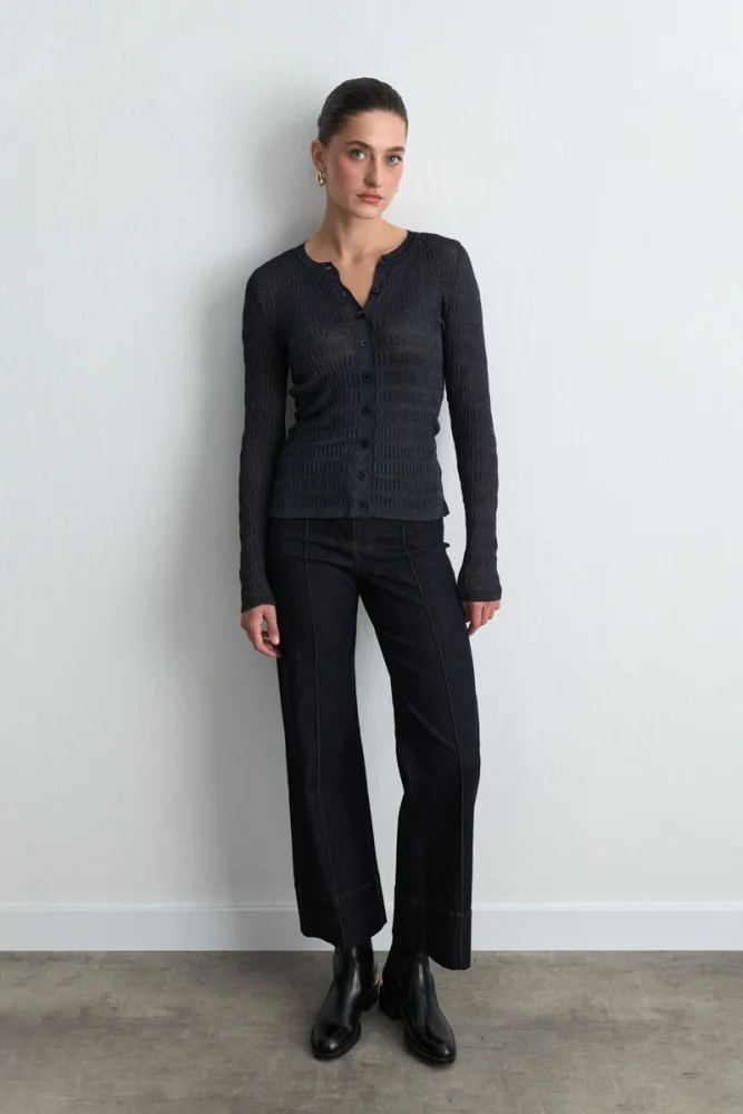 Textured Knit Cardigan Navy Blue Navy Blue