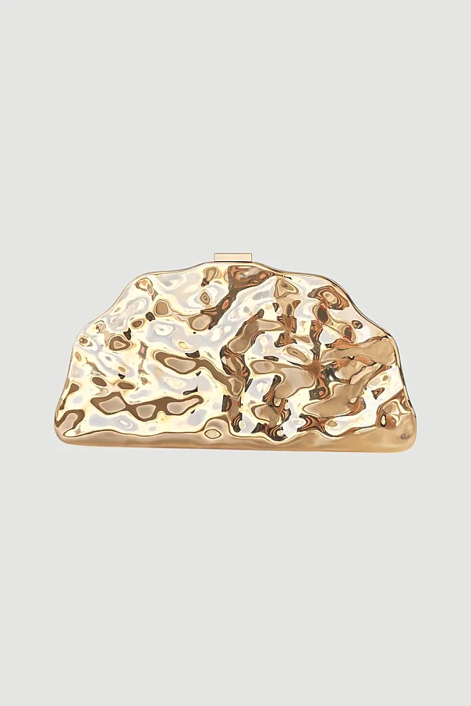 Textured Metal Clutch Bag - Gold Gold