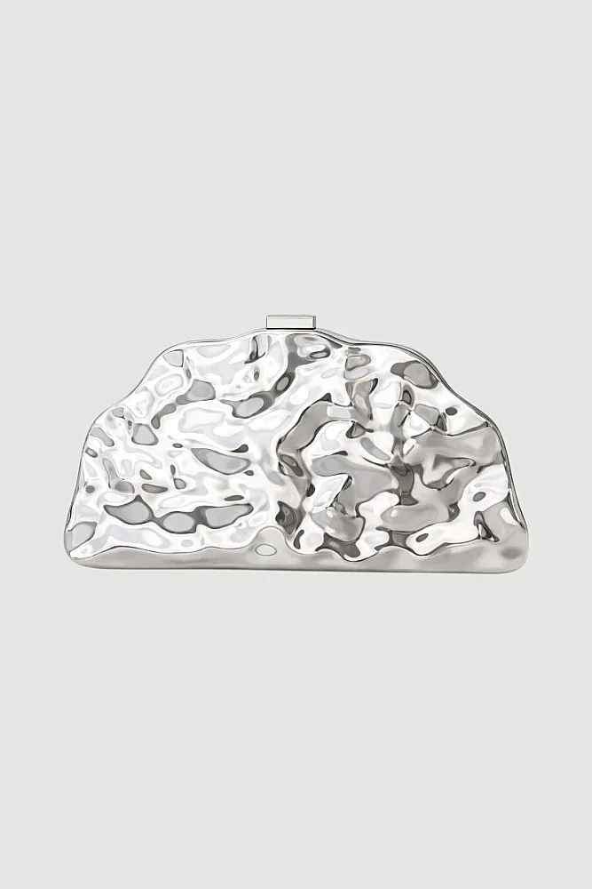 Textured Metal Clutch Bag - Silver