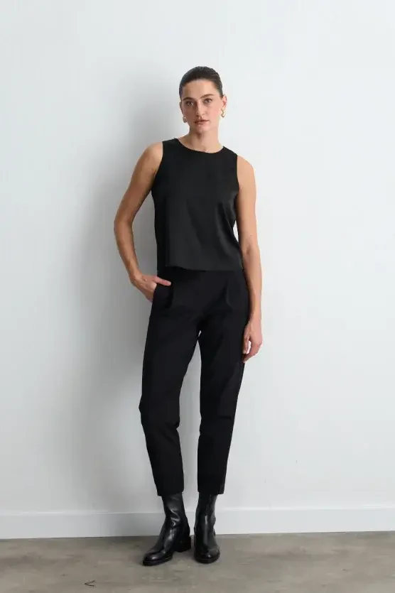 Thick Strap Satin Camisole Blouse - Black - Gusto