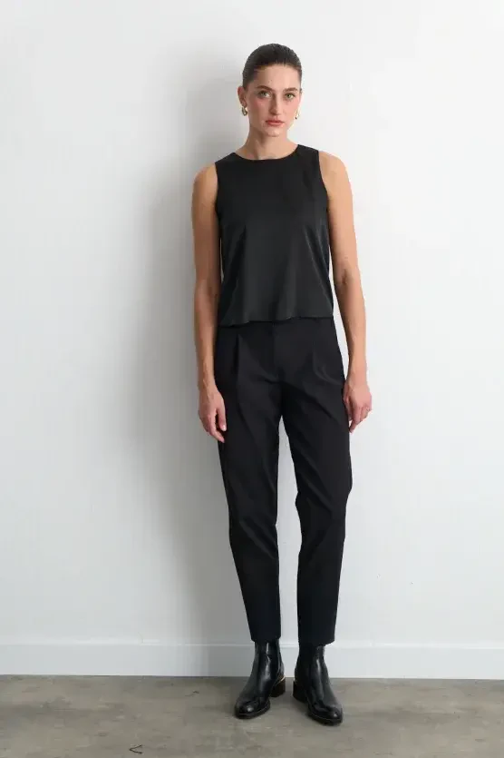 Thick Strap Satin Camisole Blouse - Black - Gusto