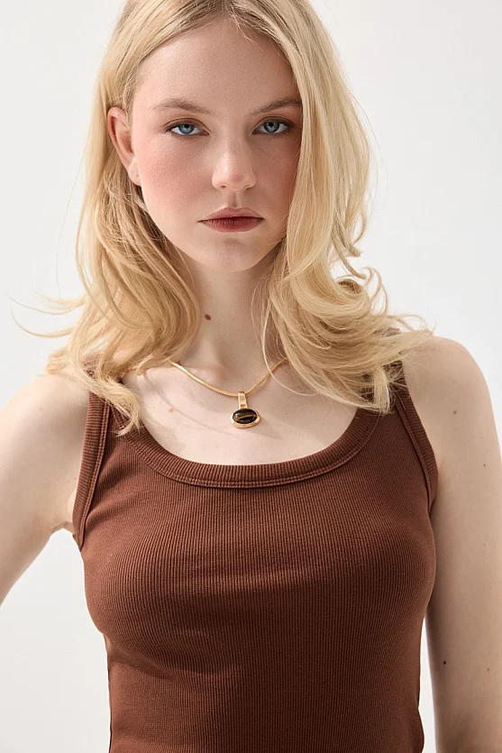 Thin Strap Basic Cotton Tank Top - Brown - 3