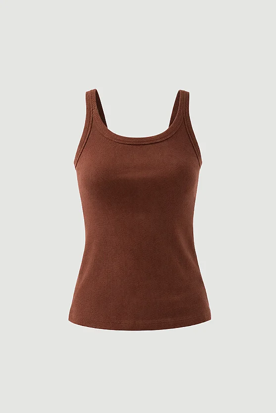 Thin Strap Basic Cotton Tank Top - Brown - 6