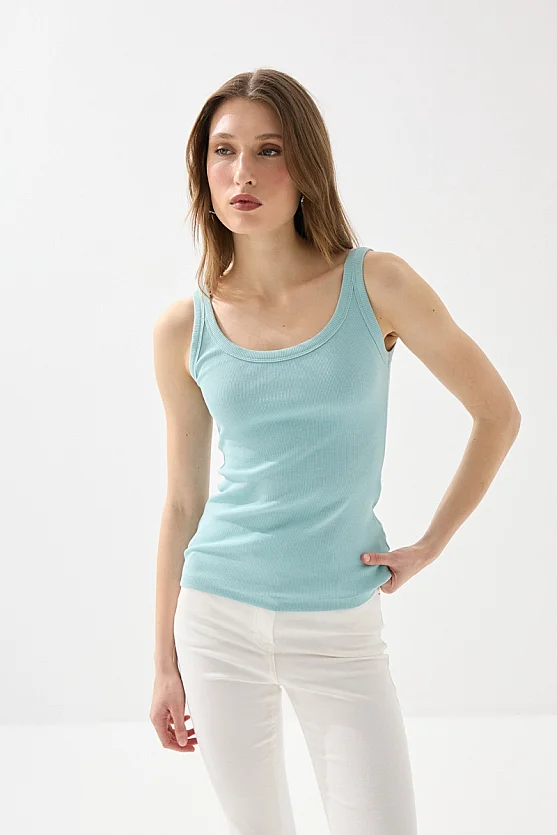 Thin Strap Basic Cotton Tank Top - Turquoise - 3