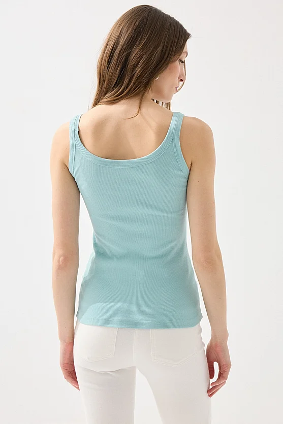 Thin Strap Basic Cotton Tank Top - Turquoise - 6