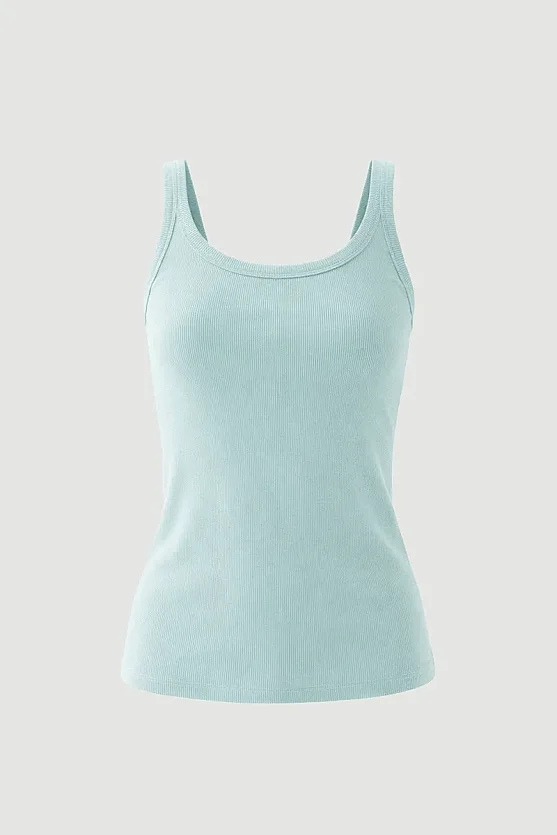 Thin Strap Basic Cotton Tank Top - Turquoise - 7