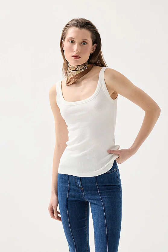 Thin Strap Basic Cotton Tank Top - White - 1