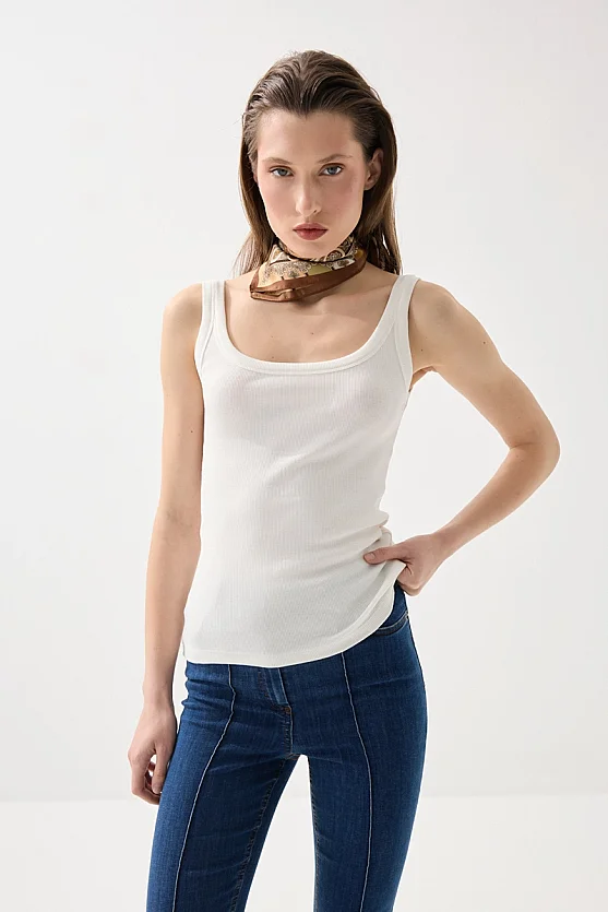 Thin Strap Basic Cotton Tank Top - White - Gusto