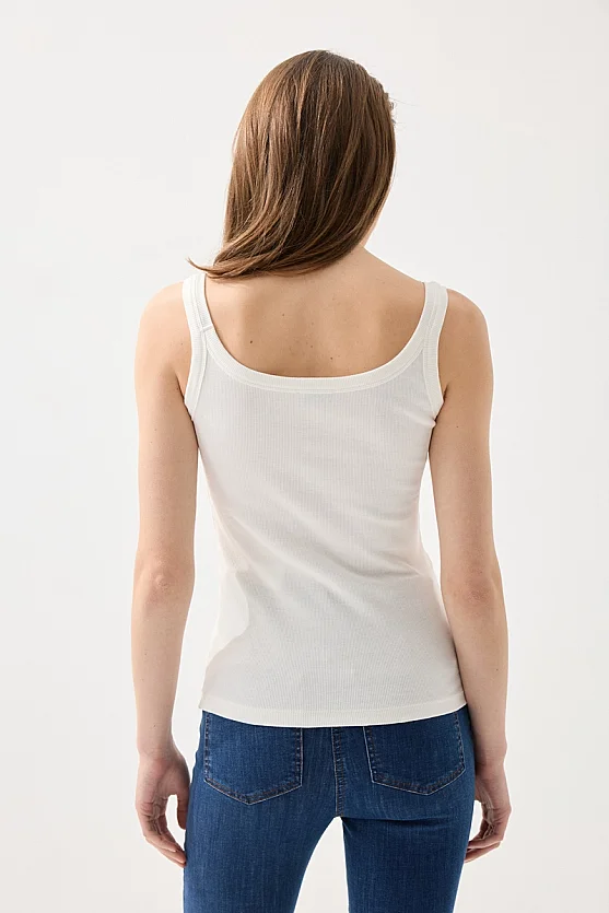 Thin Strap Basic Cotton Tank Top - White - 4