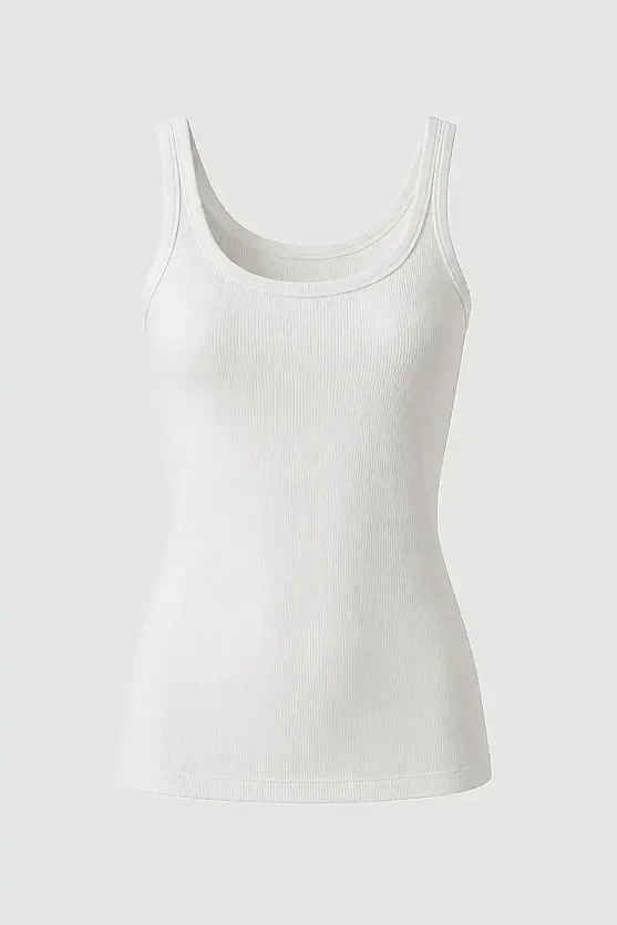 Thin Strap Basic Cotton Tank Top - White - Gusto