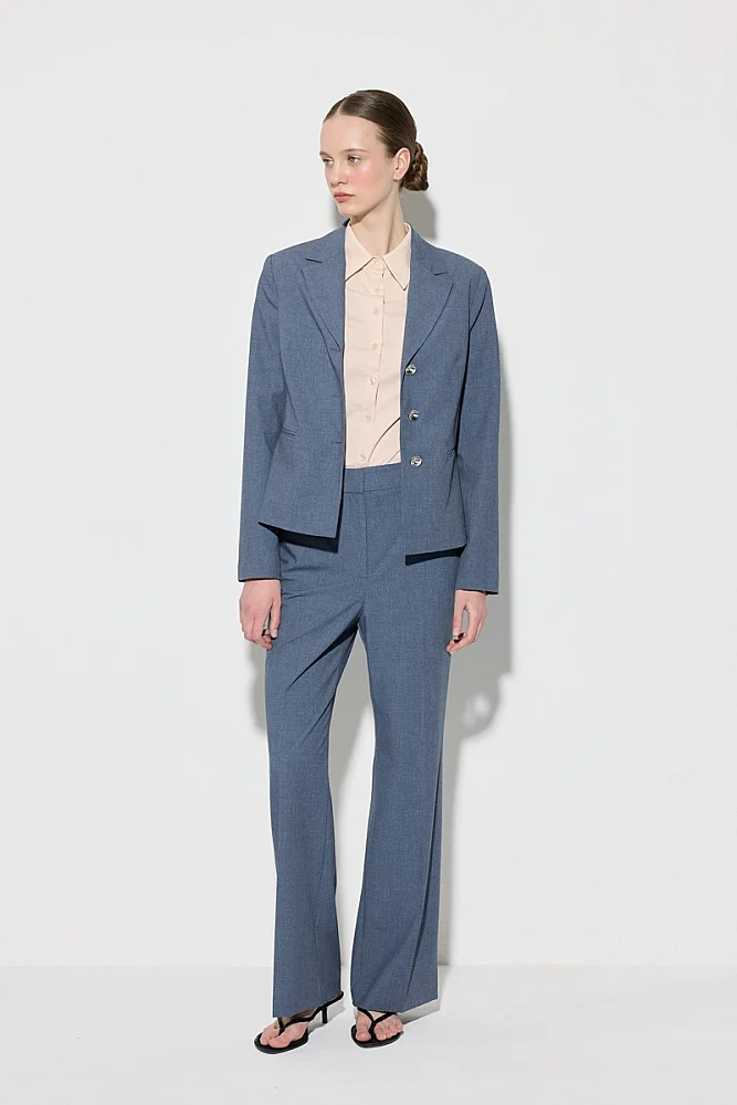 Three-Button Blazer Jacket - Navy Blue - Gusto