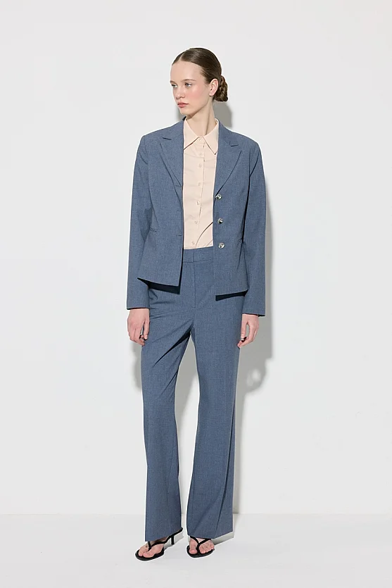 Three-Button Blazer Jacket - Navy Blue - Gusto