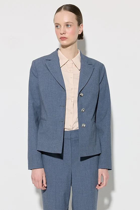 Three-Button Blazer Jacket - Navy Blue - Gusto