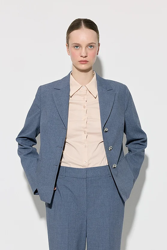 Three-Button Blazer Jacket - Navy Blue - Gusto
