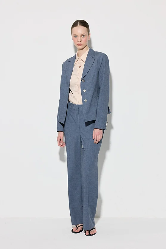 Three-Button Blazer Jacket - Navy Blue - Gusto