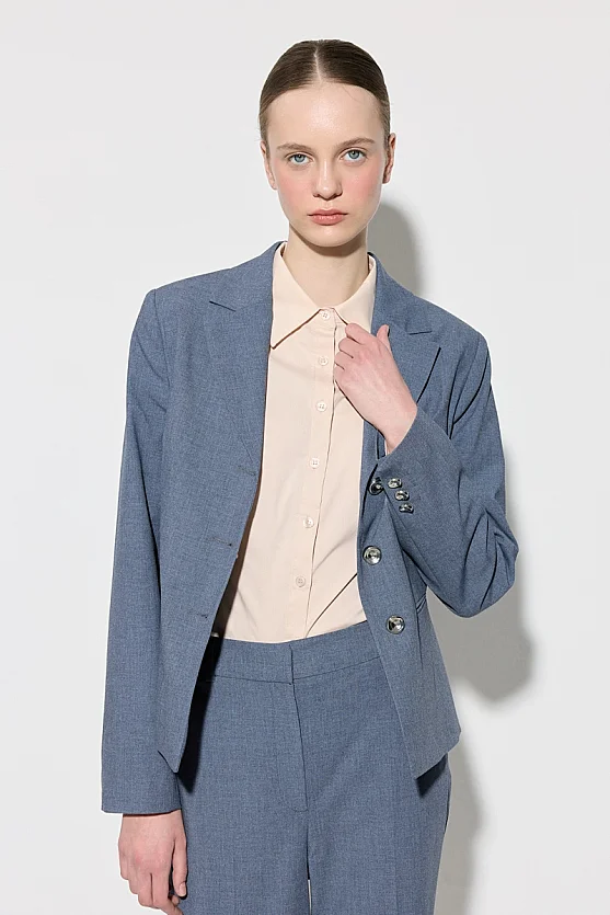 Three-Button Blazer Jacket - Navy Blue - Gusto