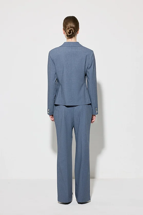 Three-Button Blazer Jacket - Navy Blue - Gusto