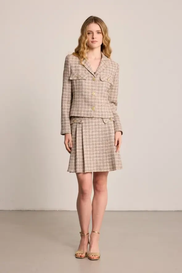 Three-Button Cotton Tweed Jacket - Beige - Gusto