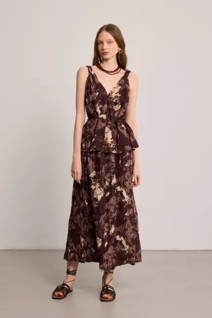 Tie-Dye Bohemian Blouse - Brown - Gusto