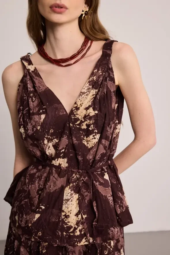 Tie-Dye Bohemian Blouse - Brown - 4