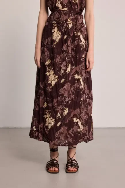 Tie-Dye Pattern Cotton Skirt - Brown - Gusto
