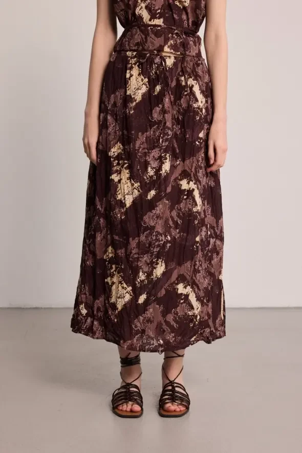 Tie-Dye Pattern Cotton Skirt - Brown - 1