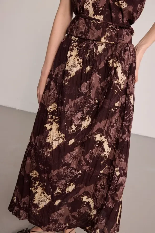 Tie-Dye Pattern Cotton Skirt - Brown - 4