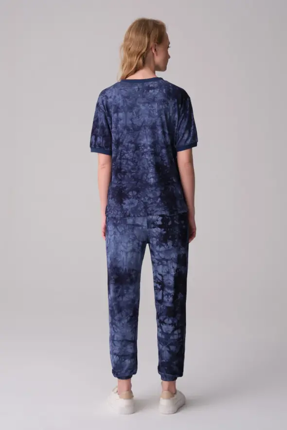 Tie-Dye Pattern T-shirt - Navy Blue - 4
