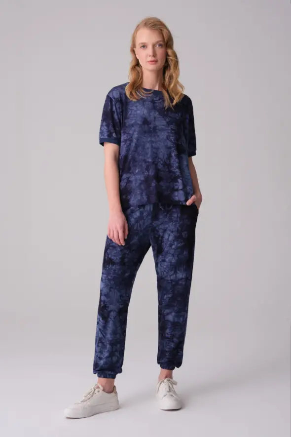 Tie-Dye Pattern T-shirt - Navy Blue - 2