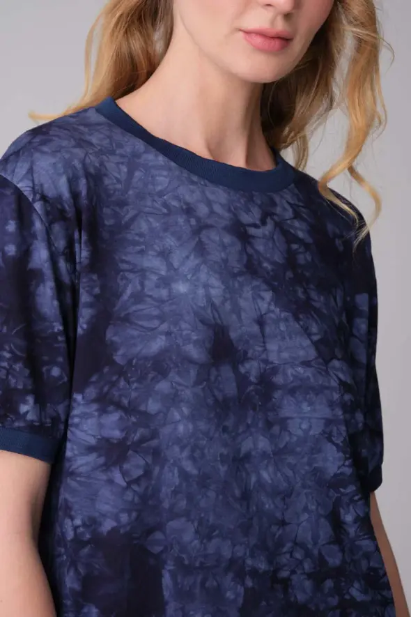 Tie-Dye Pattern T-shirt - Navy Blue - 3