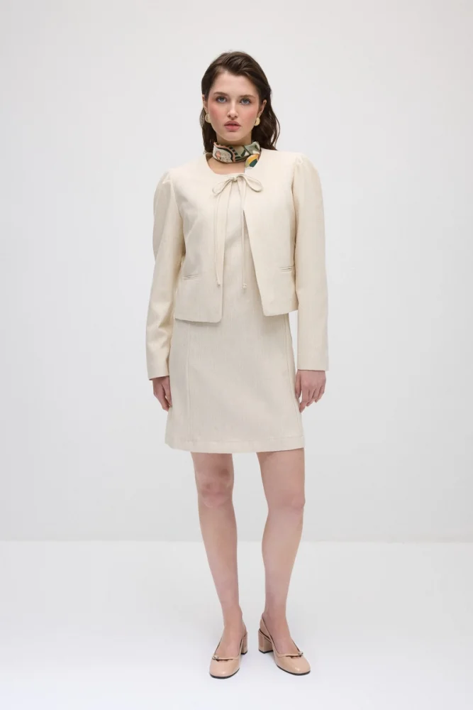 Tie-Front Cotton Bolero Jacket - Ecru Ecru