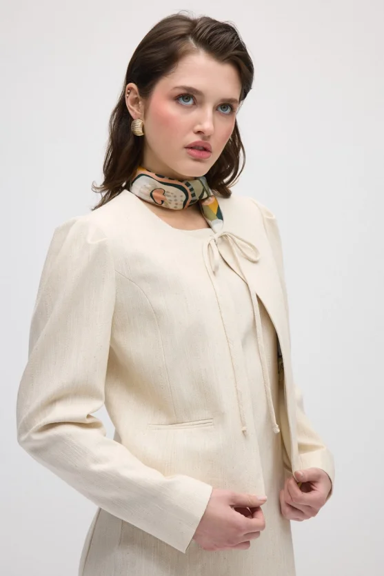 Tie-Front Cotton Bolero Jacket - Ecru - 4