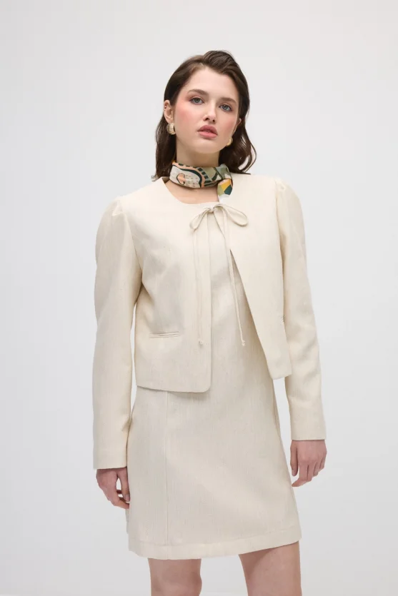 Tie-Front Cotton Bolero Jacket - Ecru - 2