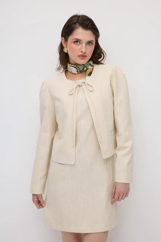Tie-Front Cotton Bolero Jacket - Ecru - 5