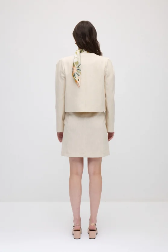 Tie-Front Cotton Bolero Jacket - Ecru - 6