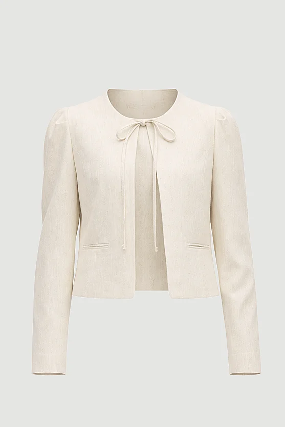 Tie-Front Cotton Bolero Jacket - Ecru - 7