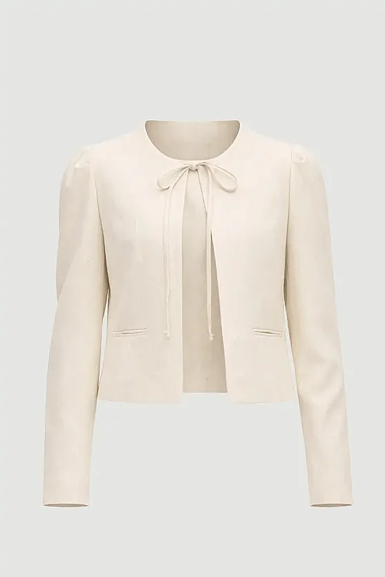 Tie-Front Cotton Bolero Jacket - Ecru - 7