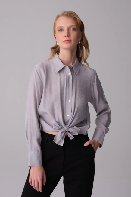 Tie-Front Modal Shirt - Grey Gray