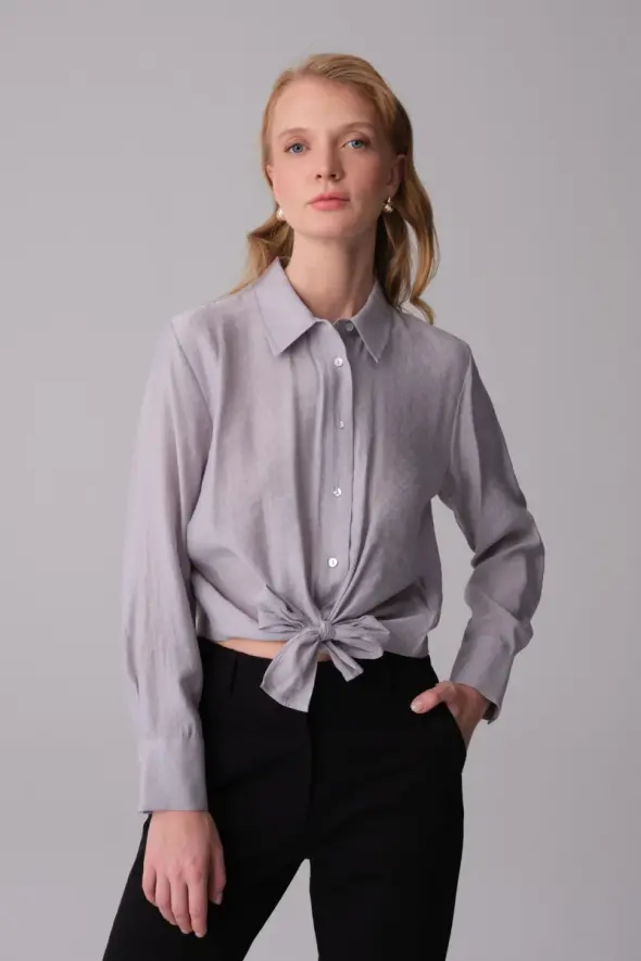Tie-Front Modal Shirt - Grey - 1