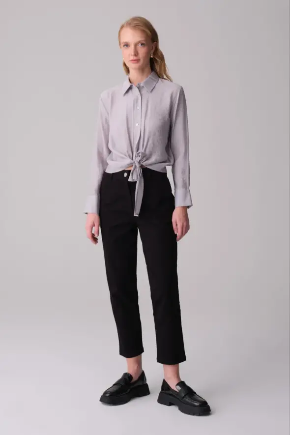 Tie-Front Modal Shirt - Grey - 2