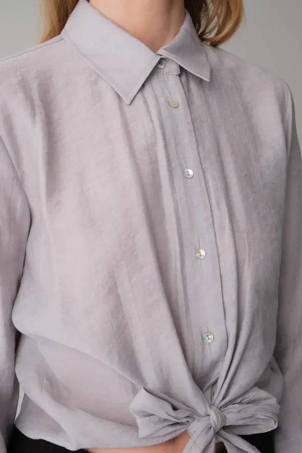 Tie-Front Modal Shirt - Grey - 4