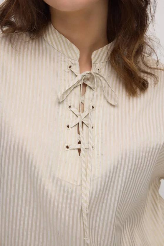 Tie-Neck Lyocell Blouse - Beige - 5