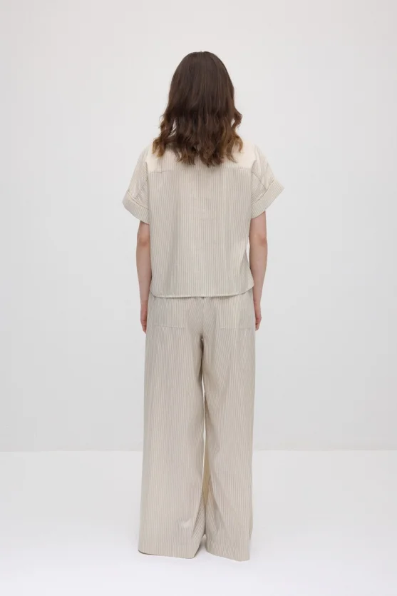 Tie-Neck Lyocell Blouse - Beige - 6