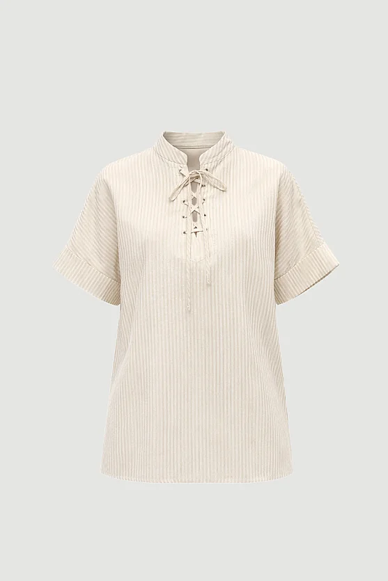 Tie-Neck Lyocell Blouse - Beige - Gusto