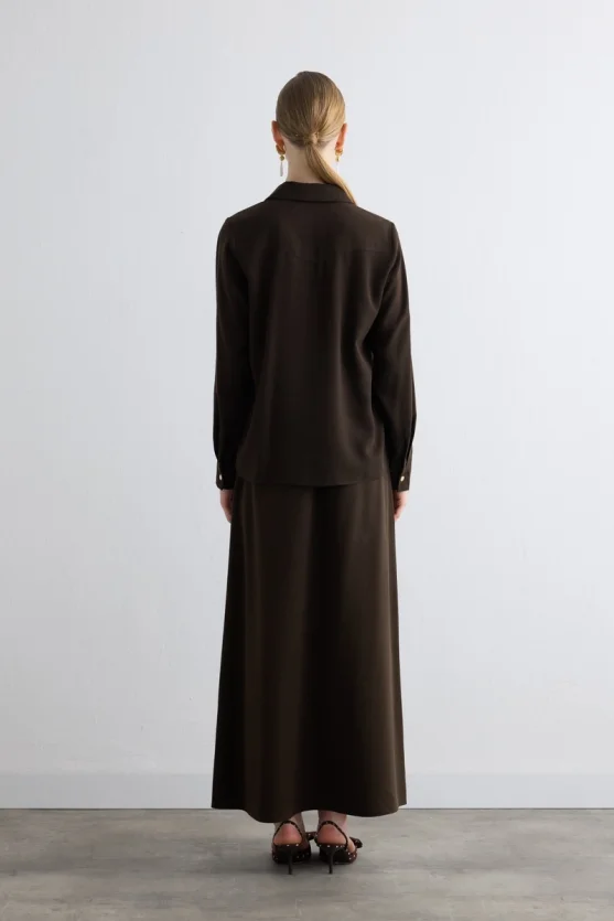 Tie-Neck Lyocell Blouse - Brown - 5