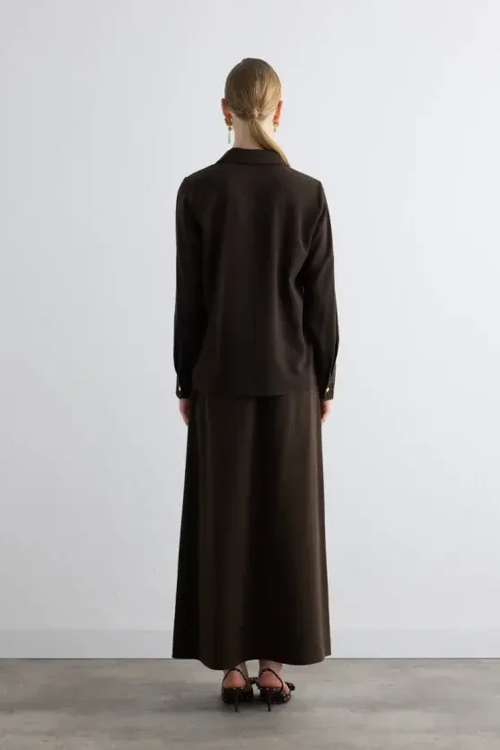 Tie-Neck Lyocell Blouse - Brown - 5