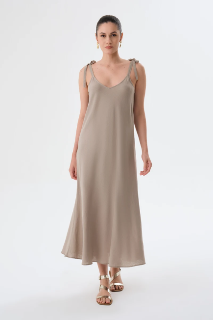 Tie-Shoulder Linen Dress - Mink Mink