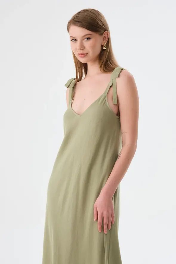 Tie-Shoulder Linen Dress - Mint - 4